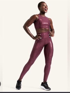 Peloton High-Rise Womens Burgundy Houndstooth Active Leggings